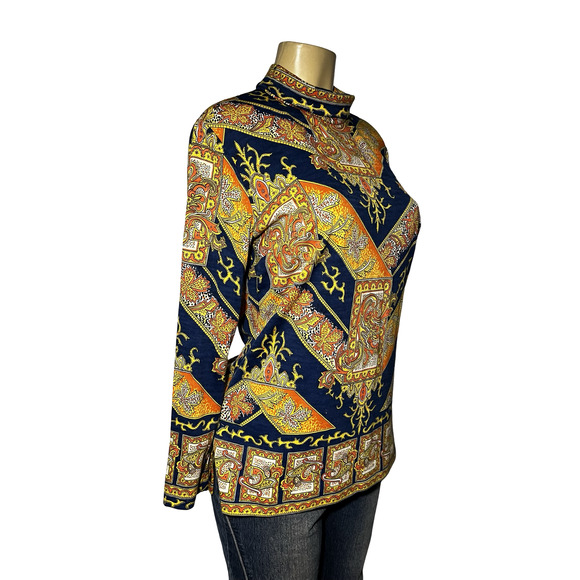 Vintage Hooper Vienna Model Shirt Womens Medium Paisley Austria 70s Blouse Retro - Picture 3 of 13